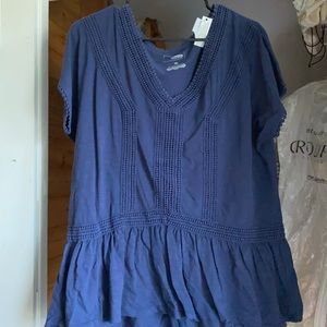 NWT Sonoma navy blue cotton peplum